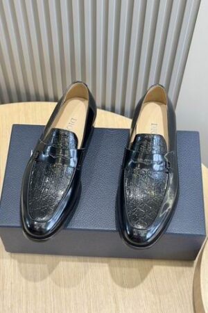Dior Black Embossed Croco Leather Loafers