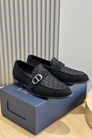 Dior Black Leather Monogram Penny Loafers