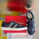 Ferragamo Men's Blue Striped Suede & Leather Low-Top Sneakers
