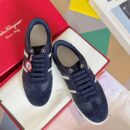 Ferragamo Men's Blue Striped Suede & Leather Low-Top Sneakers