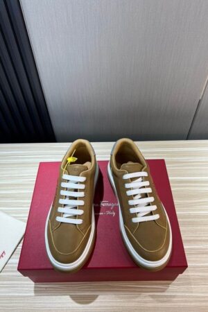 Ferragamo Men's Brown Leather Casual Sneakers
