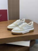 Ferragamo Men's Cream Low-Top Sneakers with Gum Sole