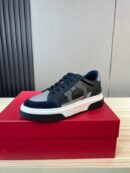 Ferragamo Men's Navy Grey Gancini Mixed-Material Sneakers