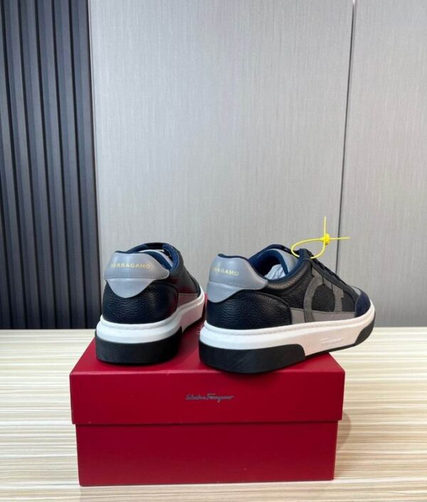 Ferragamo Men's Navy Grey Gancini Mixed-Material Sneakers - Image 6