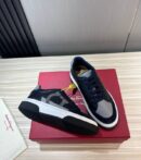 Ferragamo Men's Navy Grey Gancini Mixed-Material Sneakers
