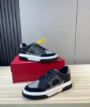 Ferragamo Men's Navy Grey Gancini Mixed-Material Sneakers