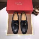 Black Matte Leather Loafers with Silver Gancini Bit Buckle.