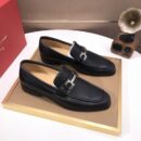 Black Matte Leather Loafers with Silver Gancini Bit Buckle.