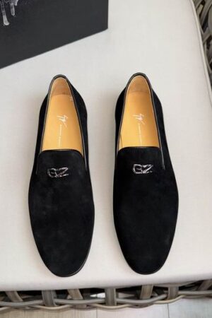 Giuseppe Zanotti Black Velvet GZ Logo Loafers