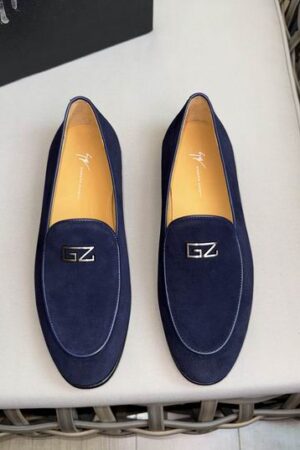 Giuseppe Zanotti Blue Suede GZ Logo Loafers