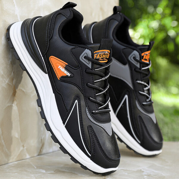 Lightweight Men's Fashion Sneakers - Black, White & Orange.
