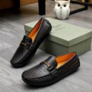 Men's Black Crocodile Embossed Leather Driving Loafers