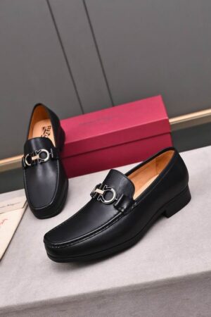 Men's Black Matte Leather Slip-On Shoes with Silver Bit