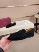 Classic Black Suede Penny Loafers