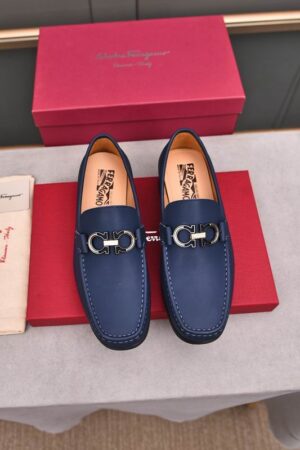 Elegant Blue Slip-On Shoes for Men with Silver Accent
