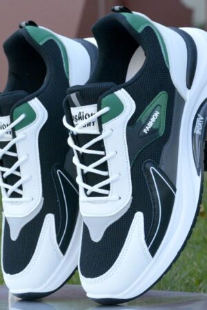 Modern Color-block Sneakers - Black, White & Green