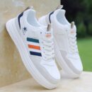 NEW DEAS White Casual Sneakers - Colorful Stripe Accent.