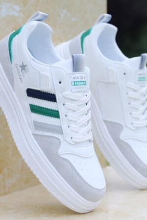 NEW DEAS White Casual Sneakers - Colorful Stripe Accent.