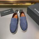 Navy Blue Suede Slip-On Loafers