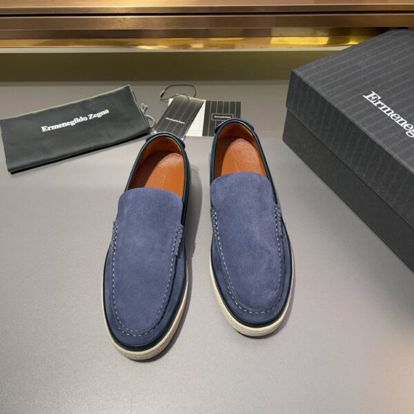 Navy Blue Suede Slip-On Loafers