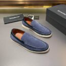 Navy Blue Suede Slip-On Loafers