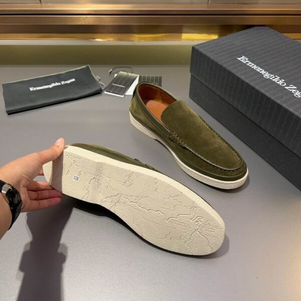 Olive Green Suede Slip-On Men's Loafers - Image 3
