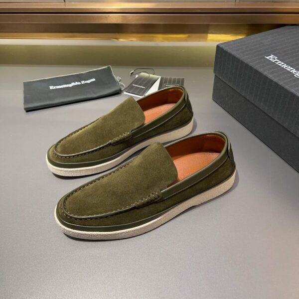 Olive Green Suede Slip-On Men's Loafers - Image 5