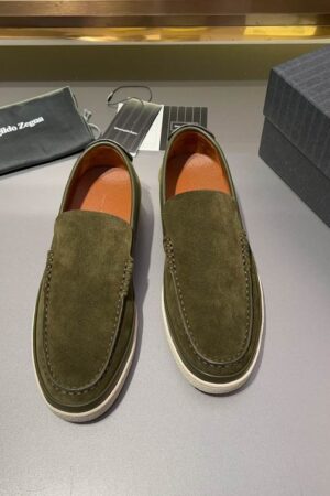 Olive Green Suede Slip-On Men's Loafers
