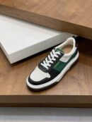Ferragamo Men's Designer Green Stripe Leather Sneakers