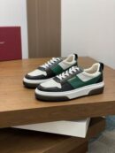 Ferragamo Men's Designer Green Stripe Leather Sneakers
