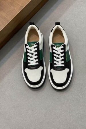 Ferragamo Men's Designer Green Stripe Leather Sneakers