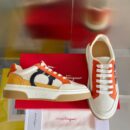 Ferragamo Men's Designer Orange Panel Leather Sneakers
