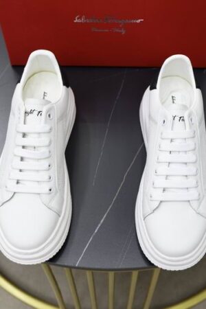 Salvatore Ferragamo Men's White Leather Platform Sneakers