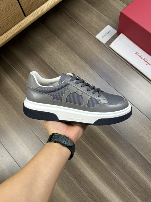 Salvatore Ferragamo Men's Grey Gancini Chunky Sneakers - Image 4