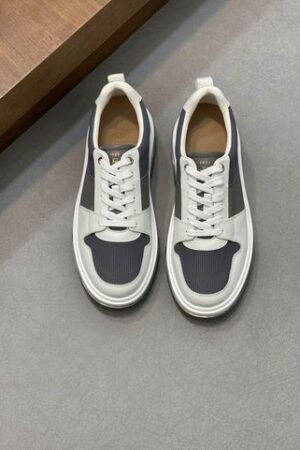 Salvatore Ferragamo Men's Grey Multi-Tone Leather Sneakers