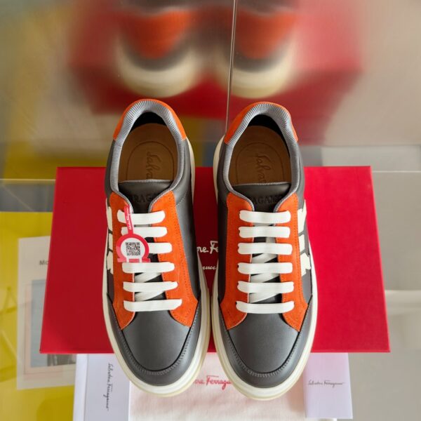 Salvatore Ferragamo Men's Grey Orange Color-Block Sneakers