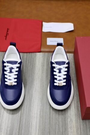 Salvatore Ferragamo Men's Navy Blue Leather Sneakers