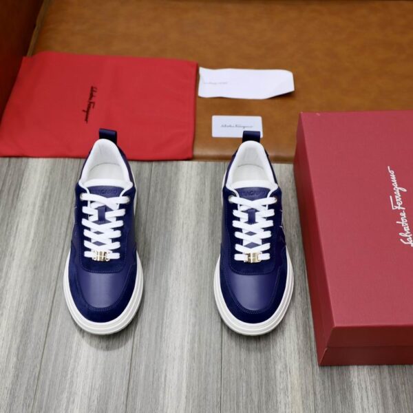 Salvatore Ferragamo Men's Navy Blue Leather Sneakers