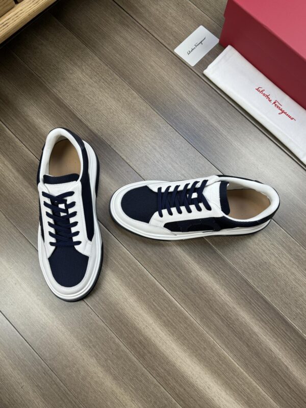 Salvatore Ferragamo Men's Navy Cream Gancini Chunky Sneakers - Image 4