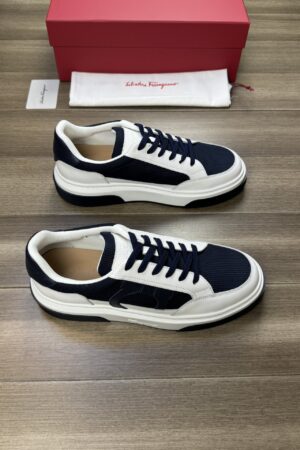 Salvatore Ferragamo Men's Navy Cream Gancini Chunky Sneakers