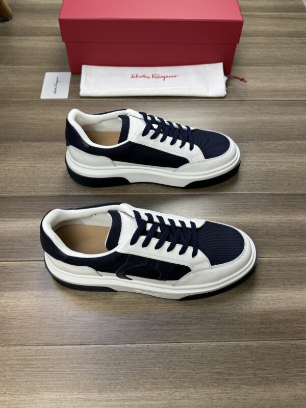 Salvatore Ferragamo Men's Navy Cream Gancini Chunky Sneakers
