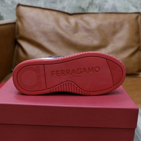 Salvatore Ferragamo Men's Navy Red Accent Leather Sneakers - Image 6