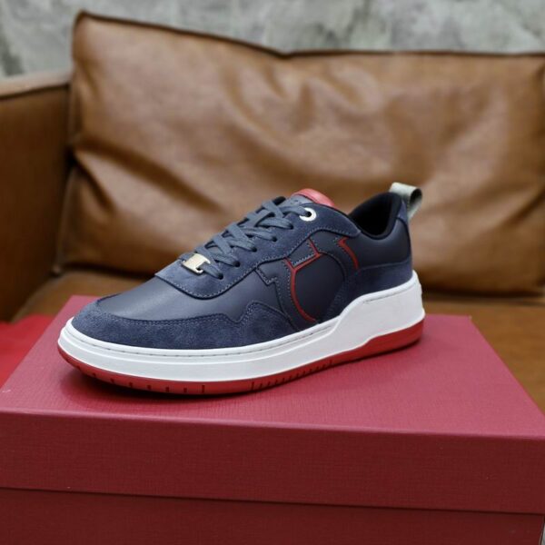 Salvatore Ferragamo Men's Navy Red Accent Leather Sneakers - Image 4