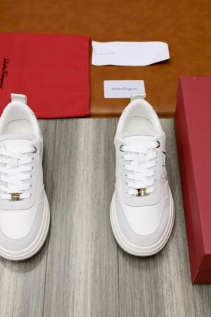 Salvatore Ferragamo Men's White Leather Suede Sneakers