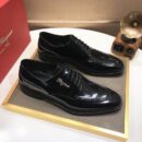 Black Patent Leather Lace-Up Dress Shoes with Gold Logo