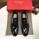 Black Patent Leather Lace-Up Dress Shoes with Gold Logo