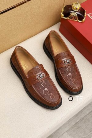 Sophisticated Brown Patterned Leather Loafers