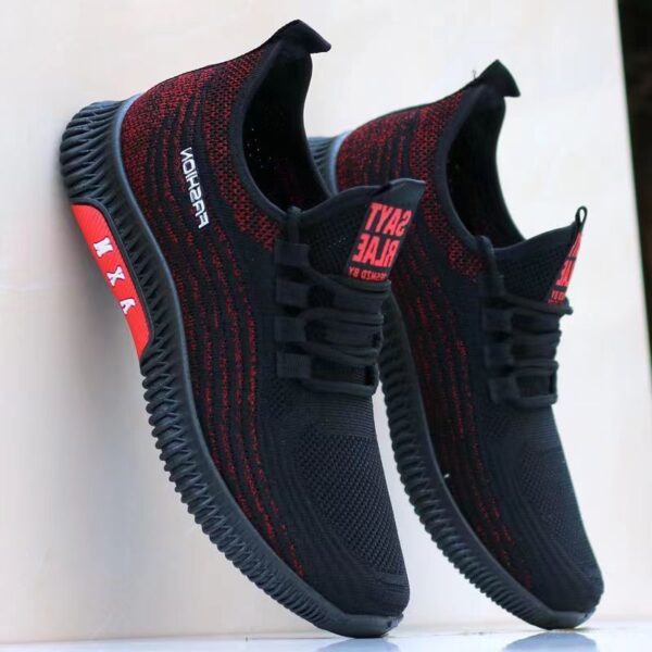 Striped Knit Strap Sneakers with Text Details - Modern Style - Image 2