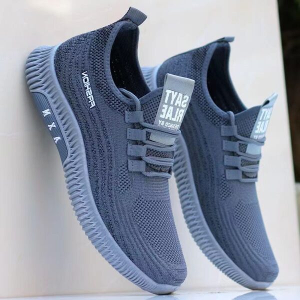 Striped Knit Strap Sneakers with Text Details - Modern Style - Image 3