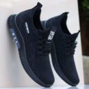 Striped Knit Strap Sneakers with Text Details - Modern Style